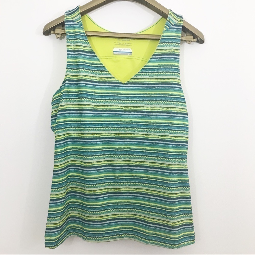 Columbia Striped V Neck Sleeveless Tank Top Athletic